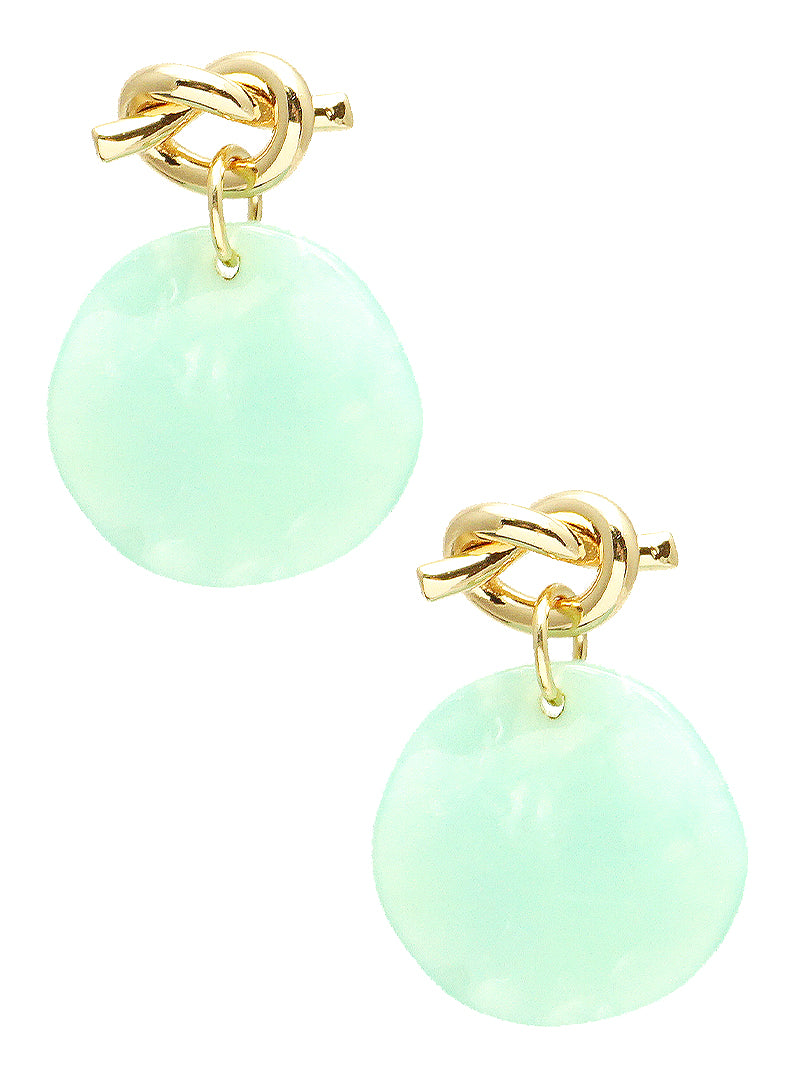Dainty Love Knot Acetate Disc Post Drop Earrings