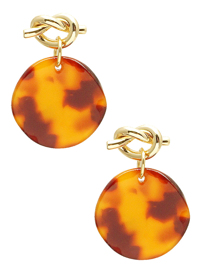 Dainty Love Knot Acetate Disc Post Drop Earrings