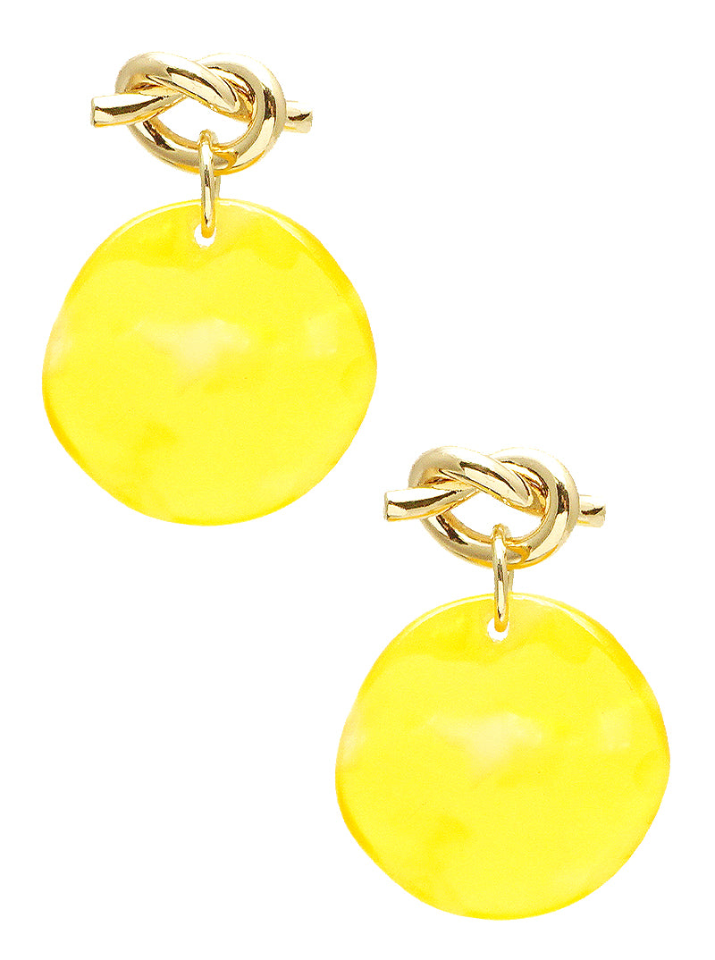 Dainty Love Knot Acetate Disc Post Drop Earrings