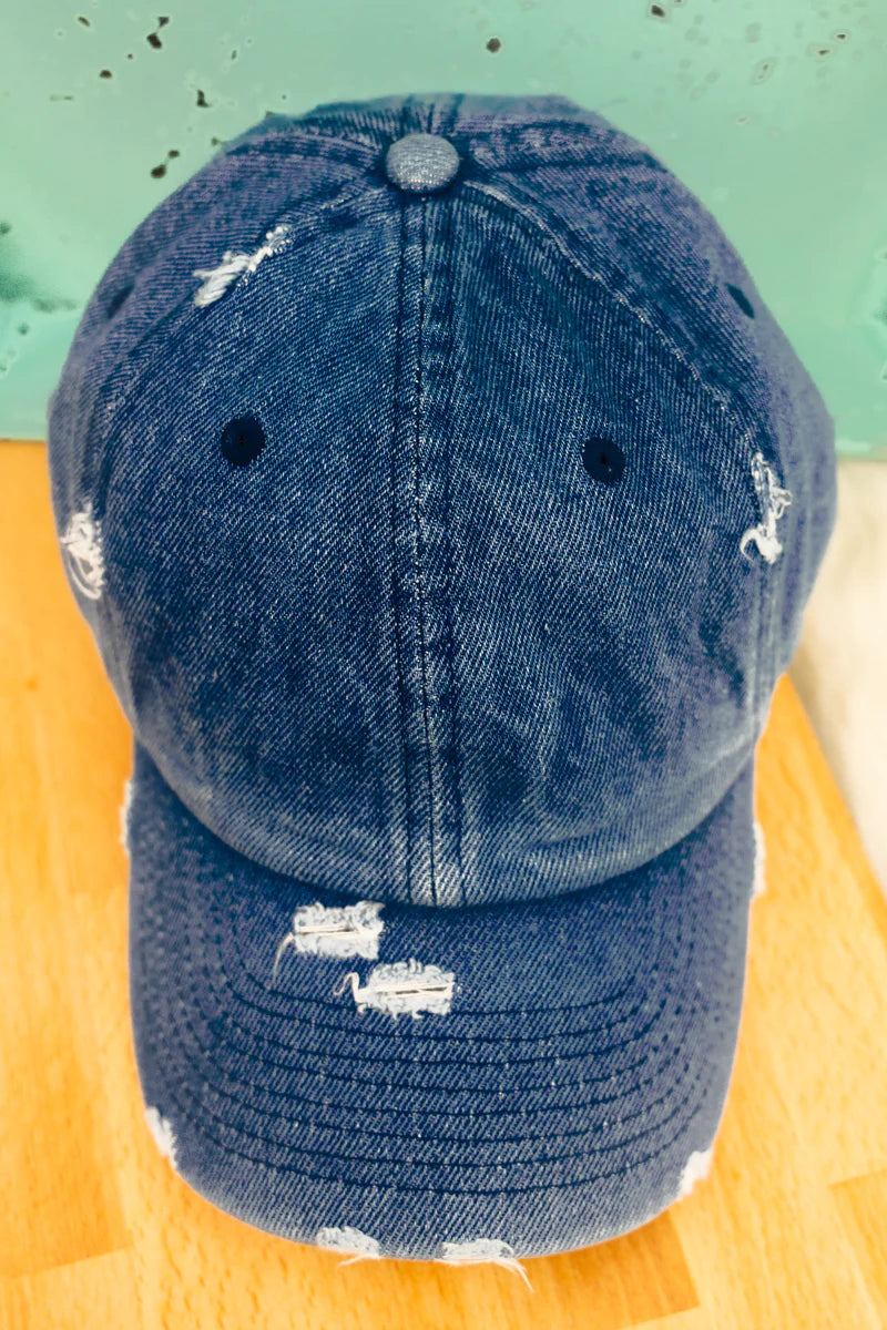 Distress Medium Wash Denim Baseball Cap