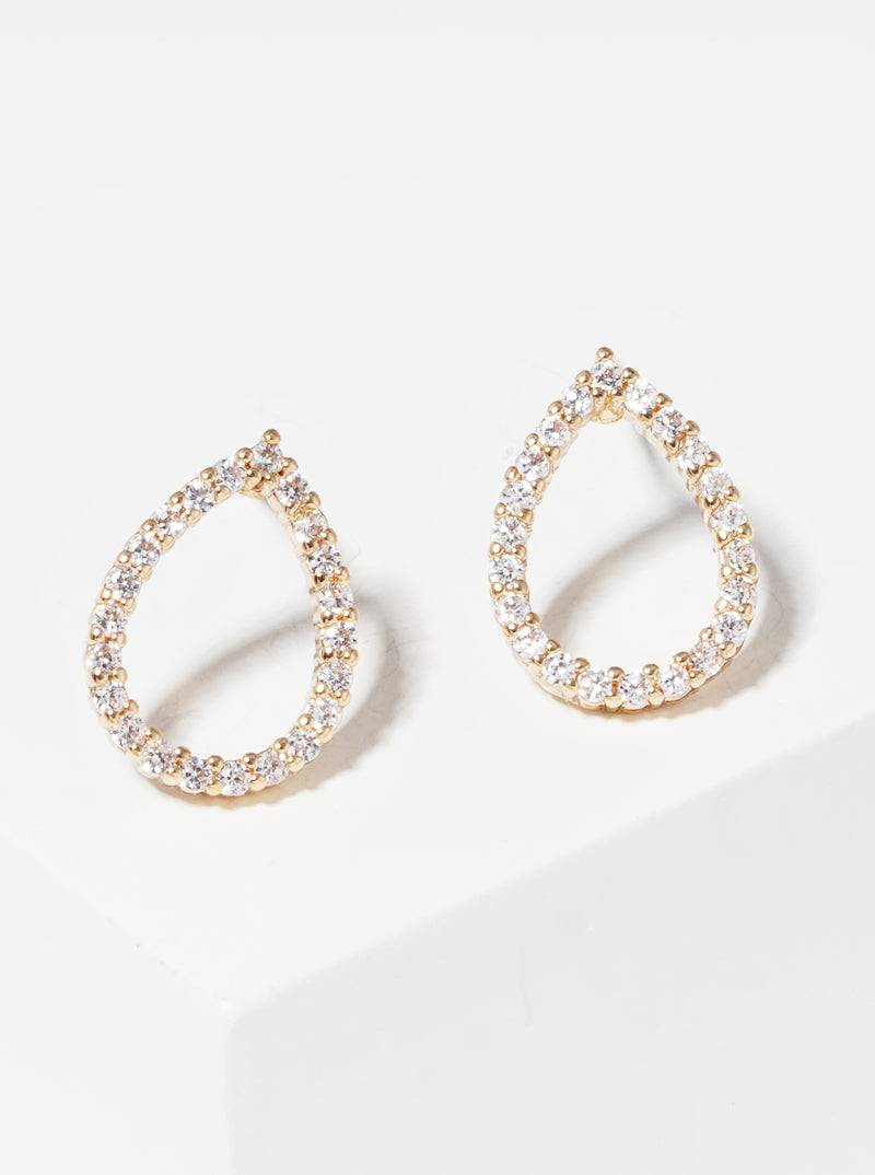 Teardrop CZ Post Stud- Gold Earrings